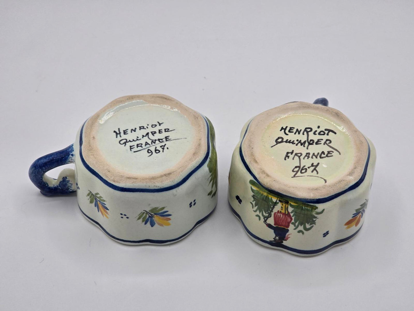 Vintage/Antique Henriot Quimper French Faience Pottery Tea Cups