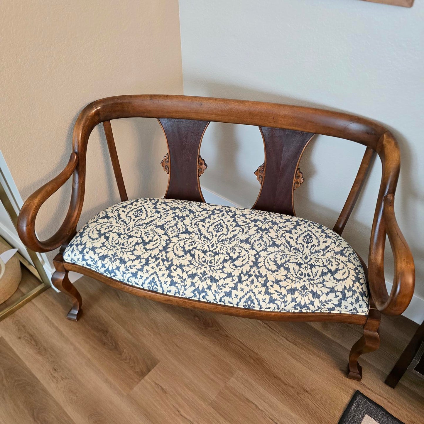 Antique English Regency Carved Walnut Settee/Bench