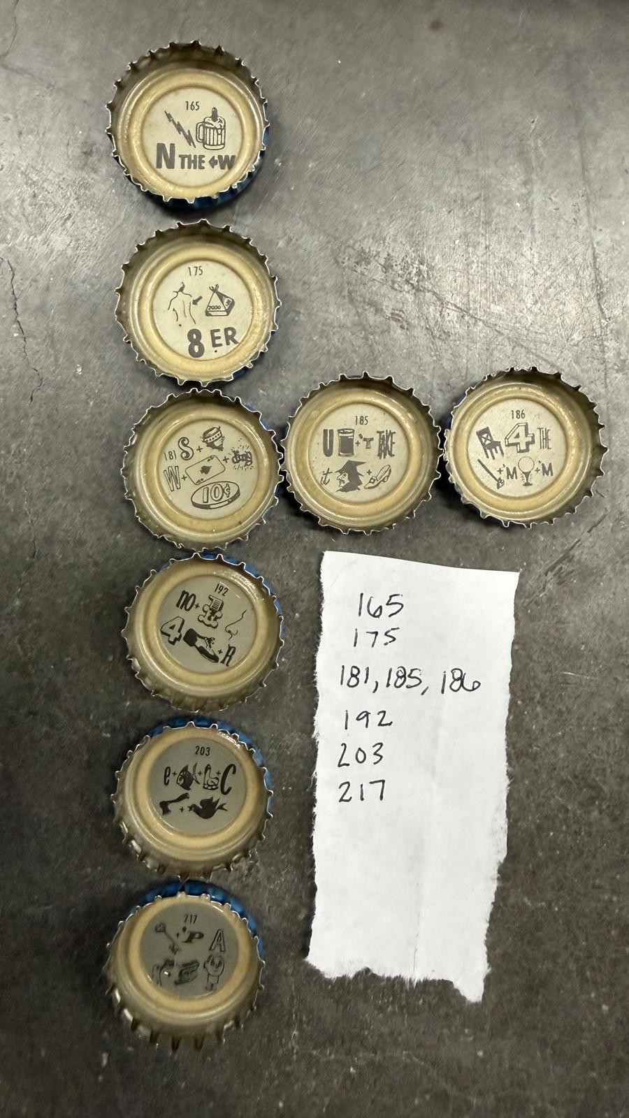 Set of 10 Lucky Lager Rebus/Puzzle Bottle Caps - Blue & Silver