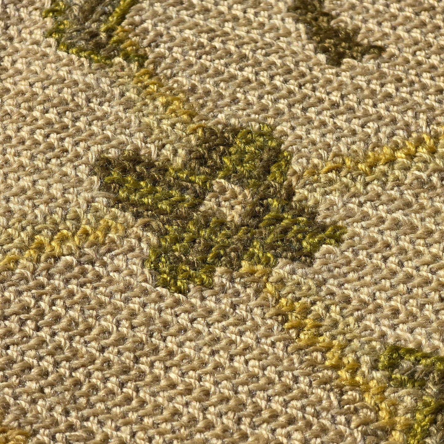 Vintage Hand-Knotted Wool Floral Needlepoint Rug -Green and Cream