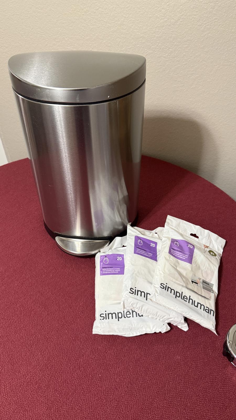SimpleHuman 2.6 Gallon Half-Round Waste Basket and 60 Drawstring Trash Bags