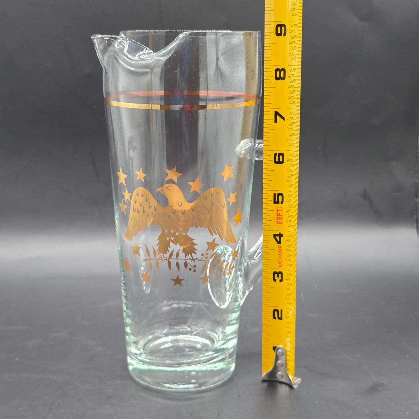Vintage MCM Americana Eagle Glass Pitcher with Stirrer