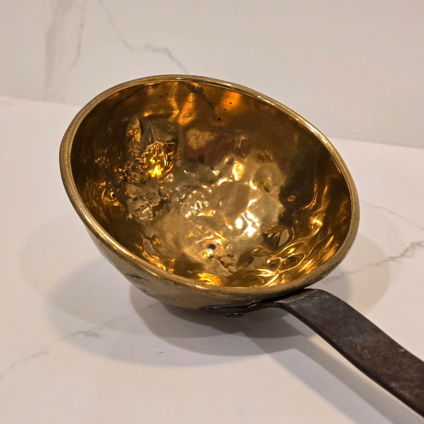 Antique Brass Ladle or Dipper with Forged Iron Handle and Copper Rivets