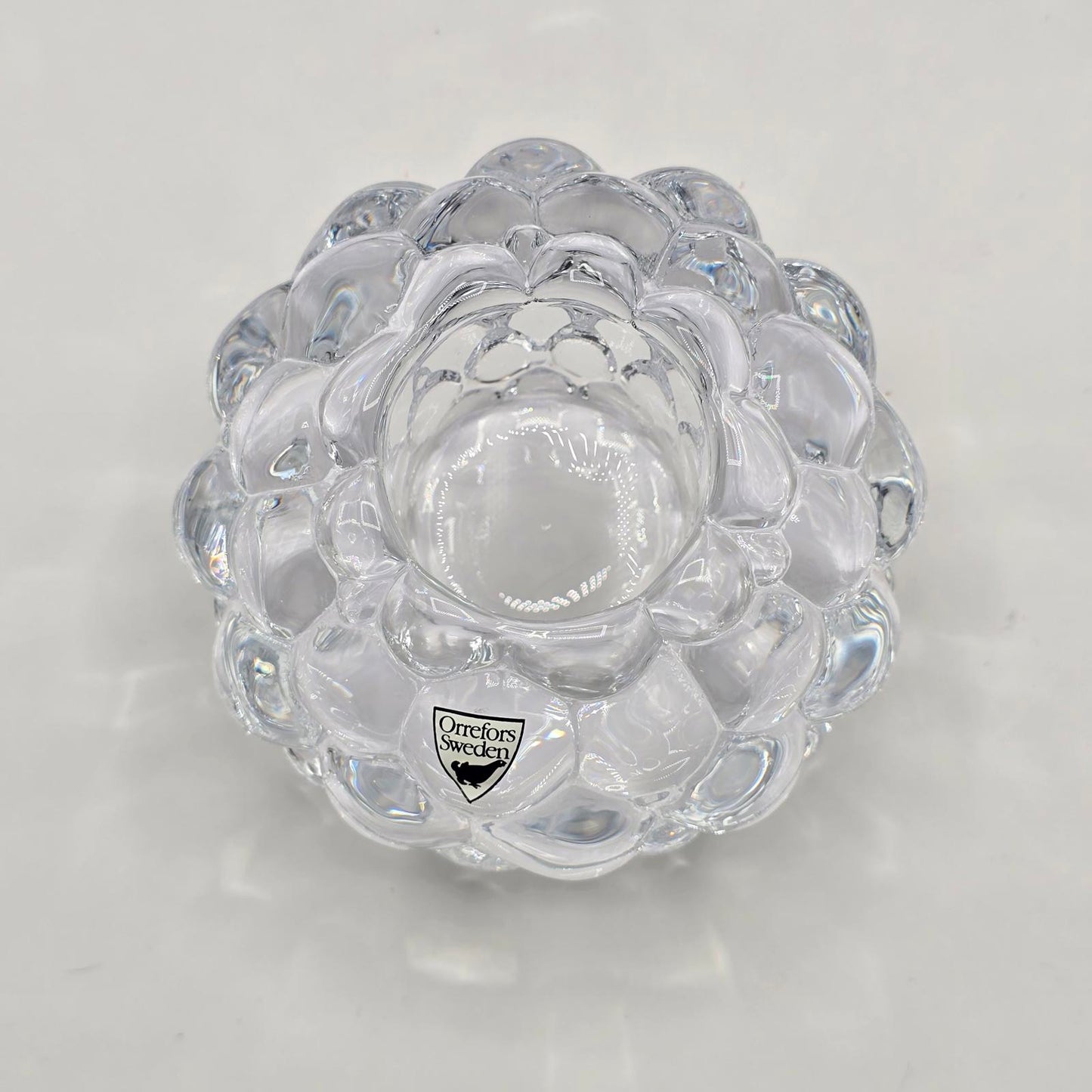 Orrefors Raspberry Glass Candleholders Set of 5