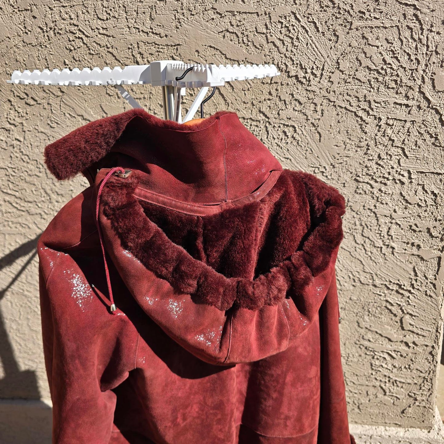 Designer Ilgazli Burgundy Genuine Shearling Lambskin Jacket w/ Detachable Hood