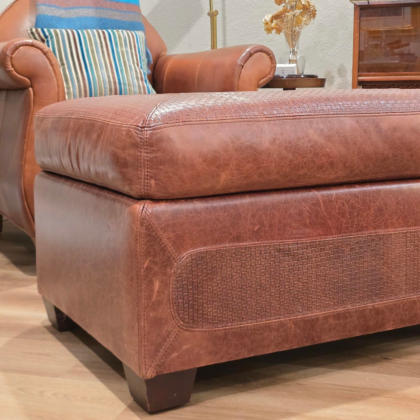 Stickley "Santa Fe" Style Leather Ottoman By Creative Leather