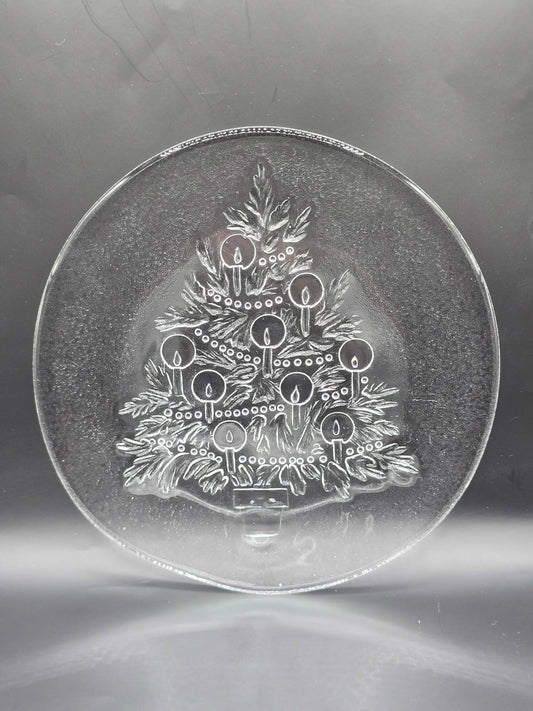 Vintage L.E. Smith Christmas Tree 13" Glass Platter