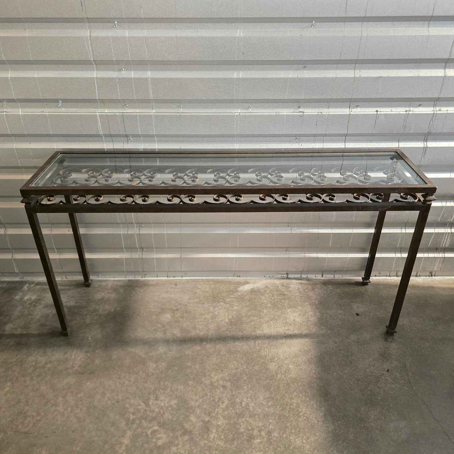 Spanish Revival Wrought Iron Glass-Top Console Table