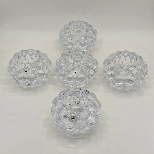 Orrefors Raspberry Glass Candleholders Set of 5