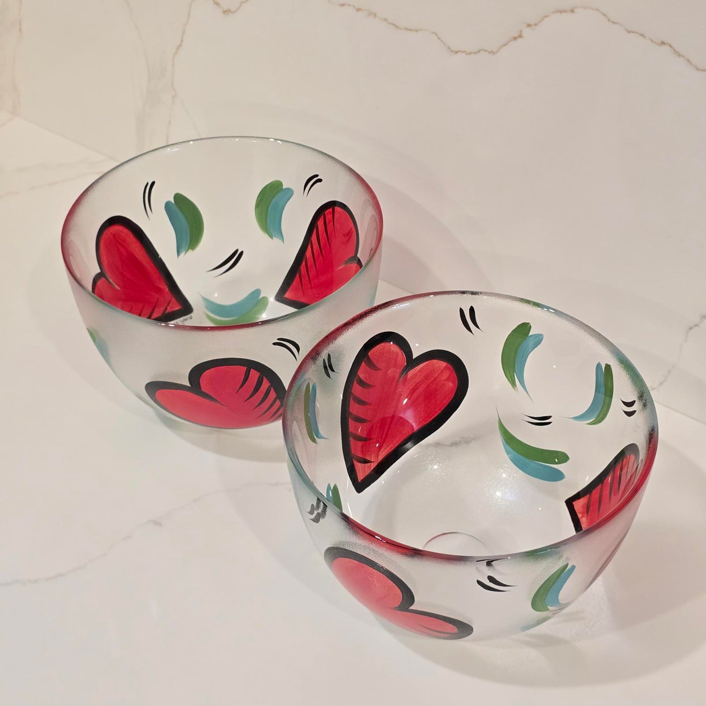 Kosta-Boda Hand-Painted Large Floating Hearts Bowl- Priced Individually, 2 Avail