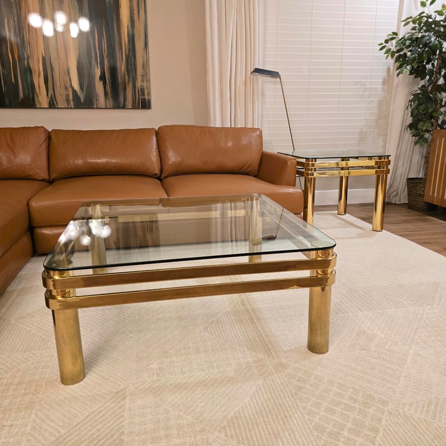 Vintage Art Deco/Hollywood Regency Brass and Glass Coffee Table