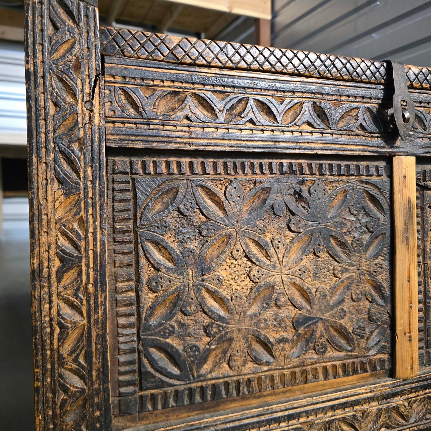 Antique Afghan Carved Wood Dowry Chest