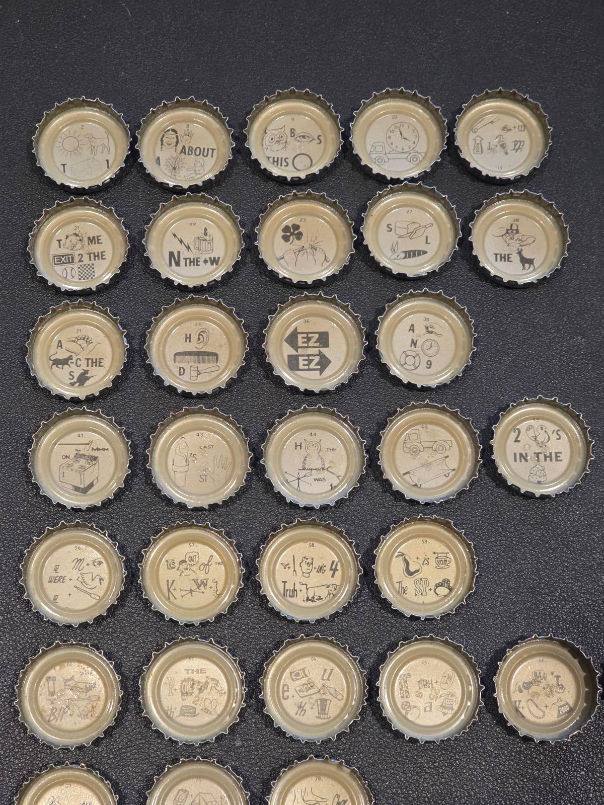Set of 69 Falstaff Beer Rebus/Puzzle Bottle Caps
