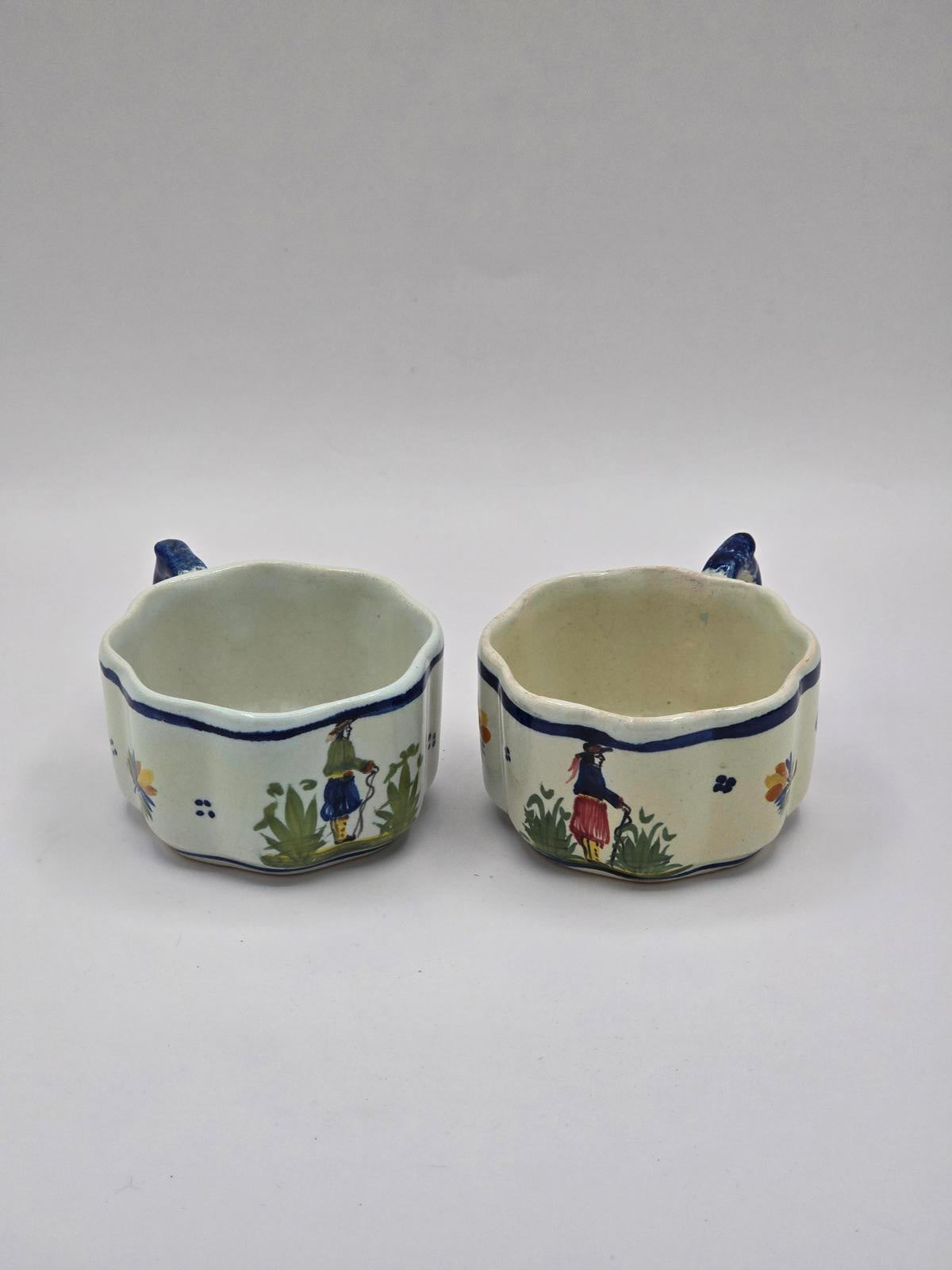 Vintage/Antique Henriot Quimper French Faience Pottery Tea Cups