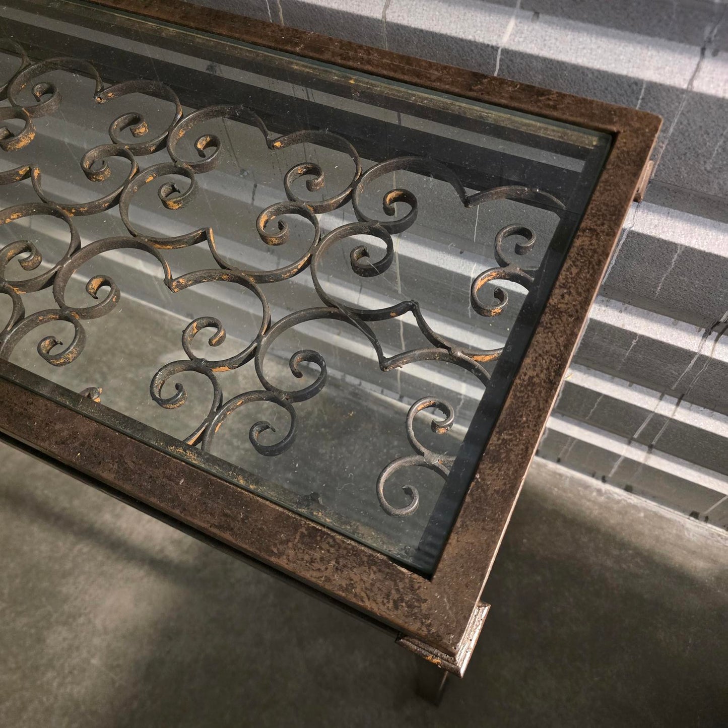 Spanish Revival Wrought Iron Glass-Top Console Table