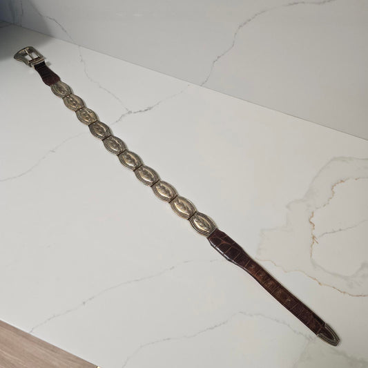 Vintage Brighton Western Silver-plated Conch and Leather Belt