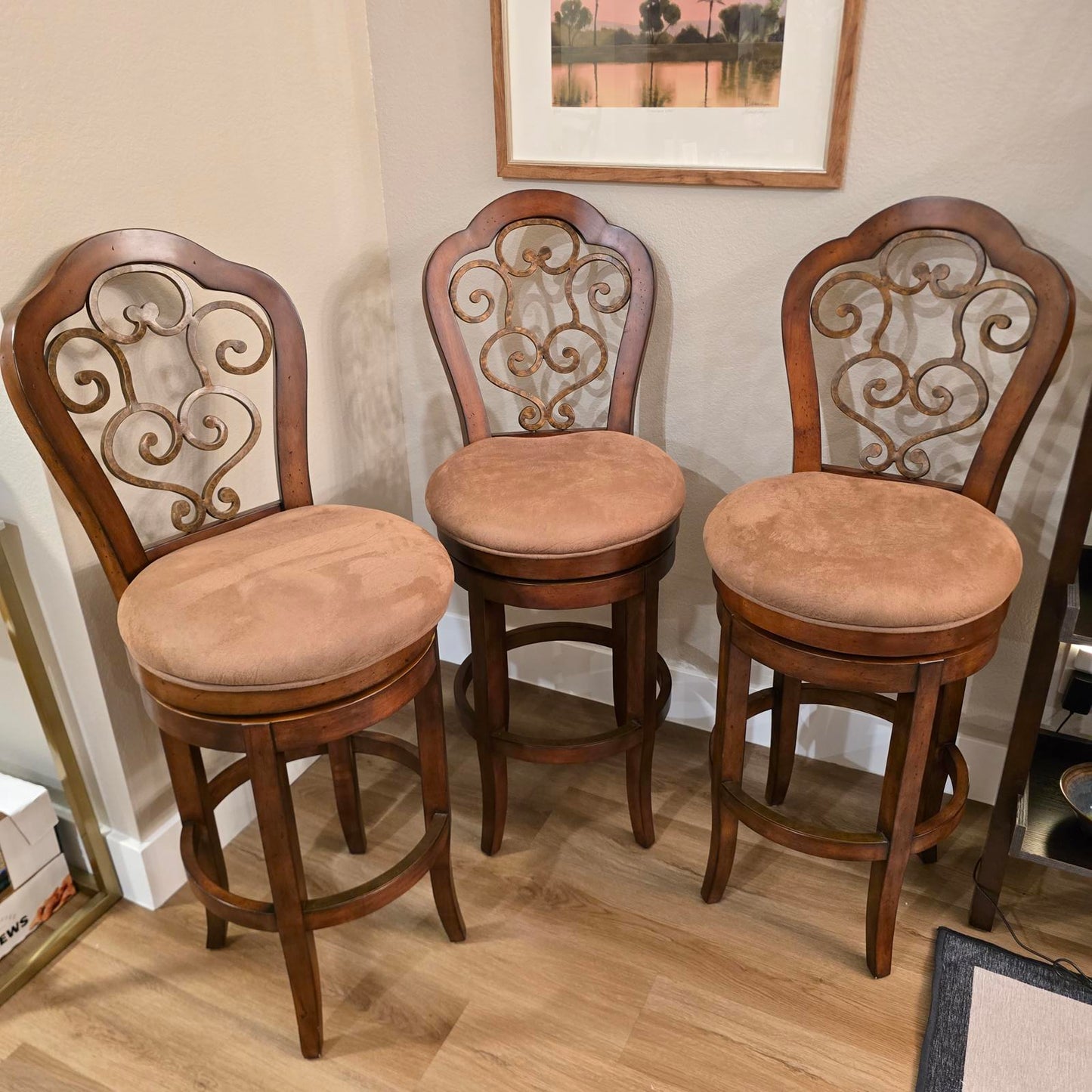 Frontgate Swivel Bar Stools with Microsuede Upholstery