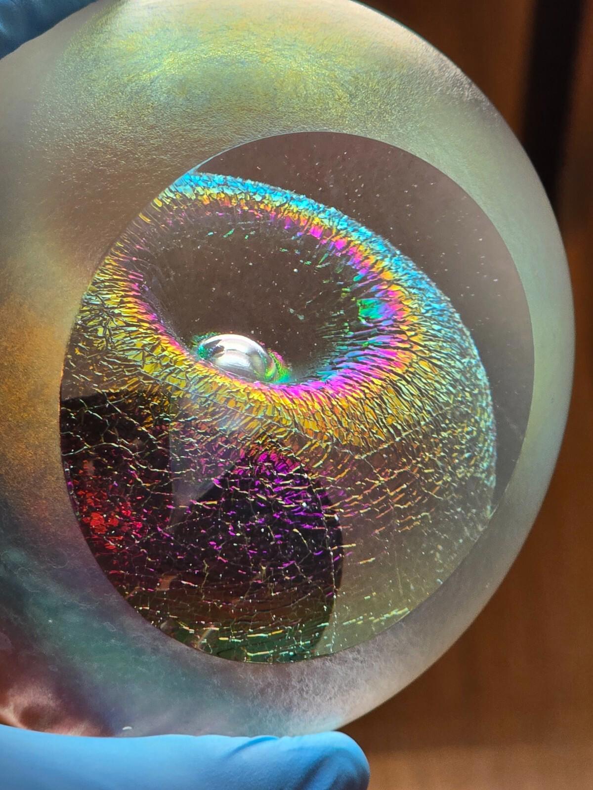 Robert Eickholt "Dichroic Veil Fountain" Paperweight W/ Custom Stand