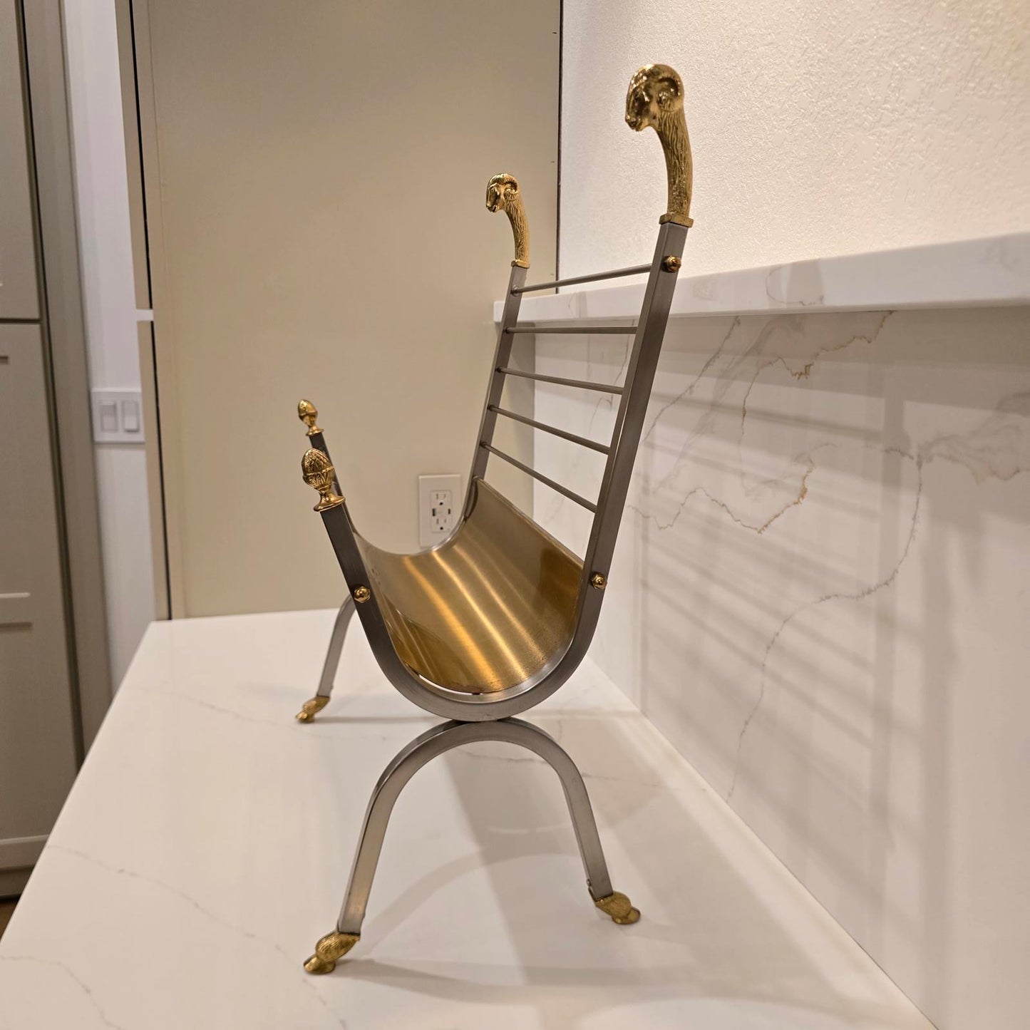 Vintage Maison Jansen Style Rams Head Magazine Rack