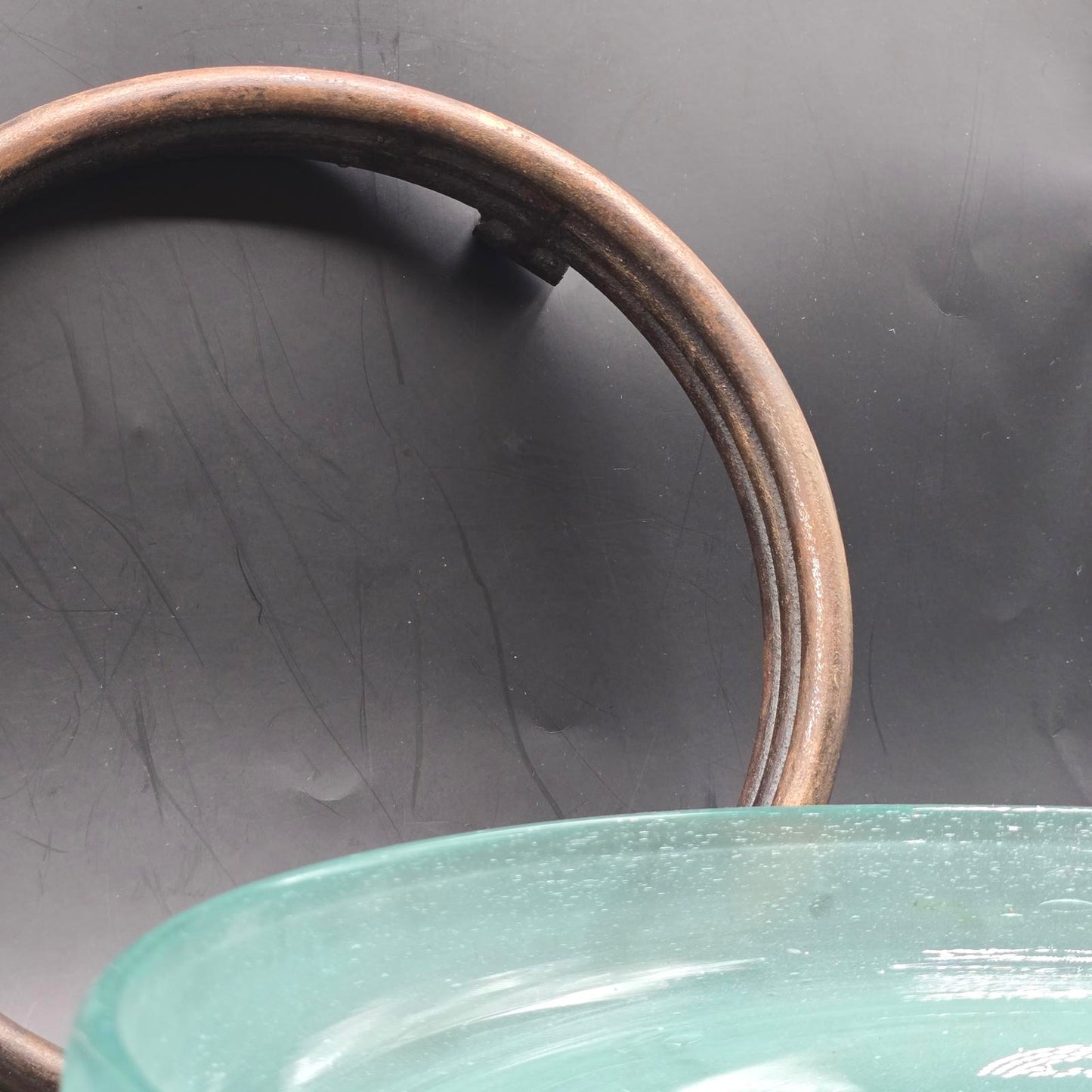 Hand-Blown Glass Bowl with Wrought Iron Footed-Stand