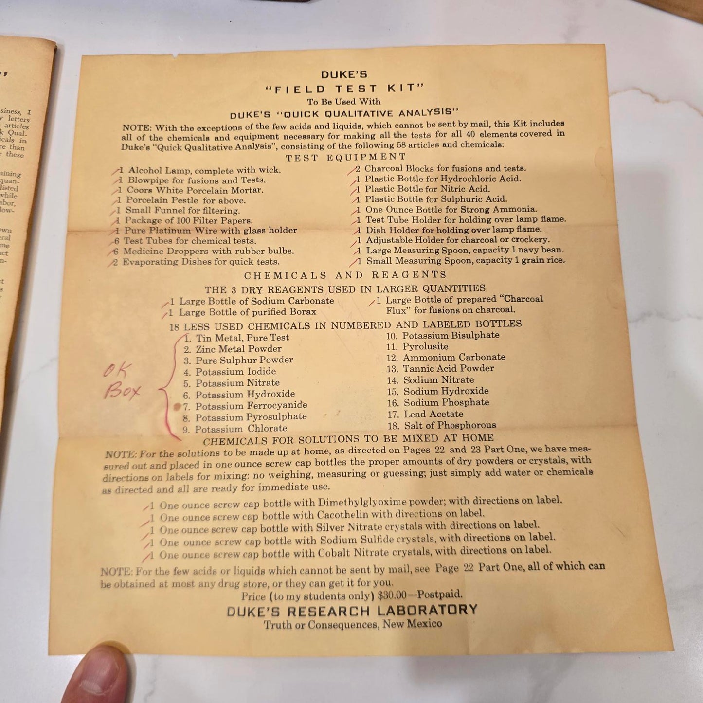 Vintage Apothecary/Geological Testing Set with Bottles, Instruments, and Chemicals