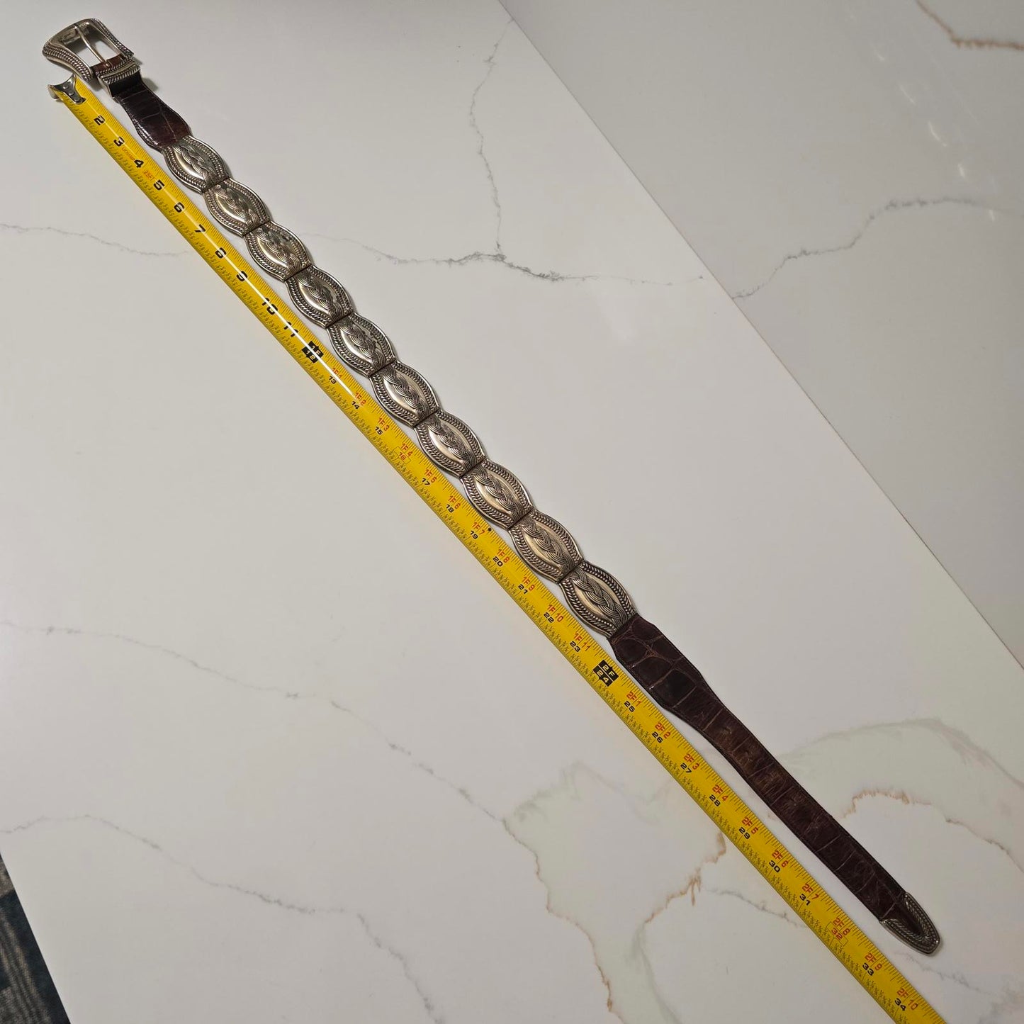 Vintage Brighton Western Silver-plated Conch and Leather Belt