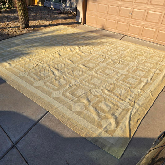 Large Indian Dhurri Geometric Rug -Cream and Tan