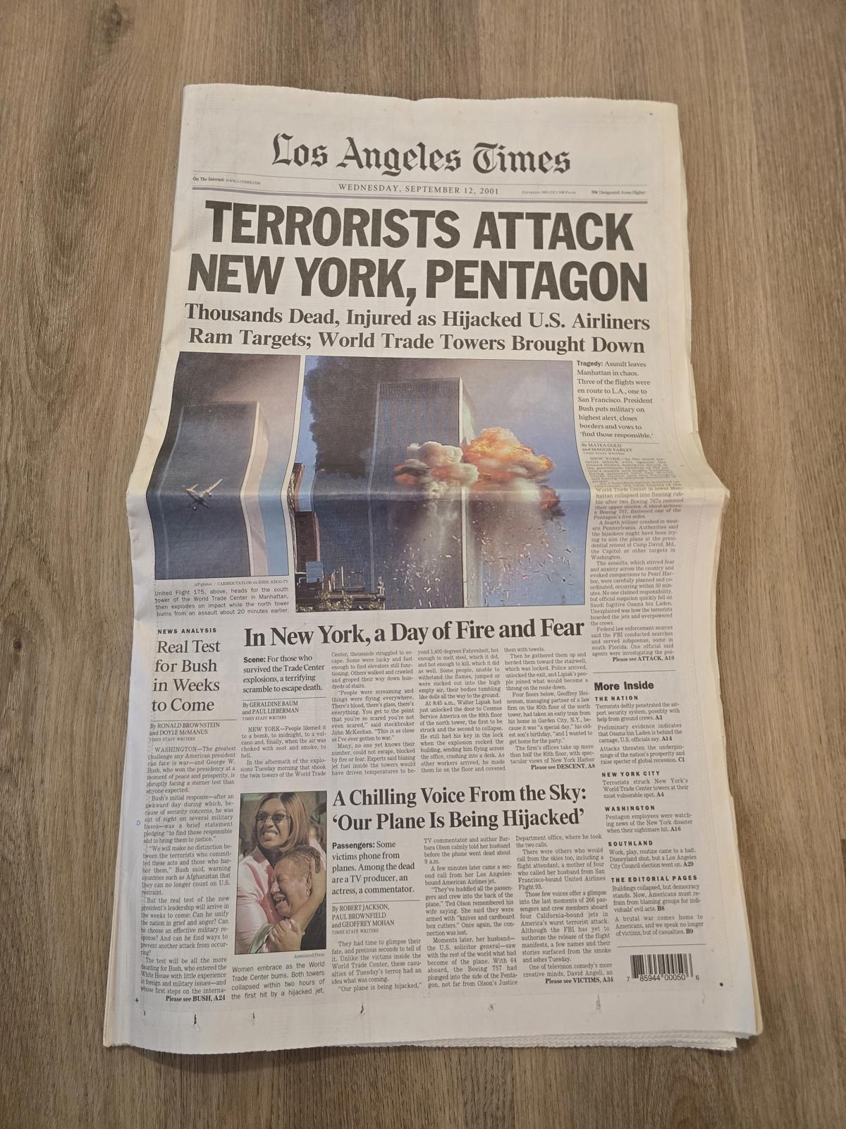 Los Angeles Times and USA Today- "Act of War" 9/12/2001