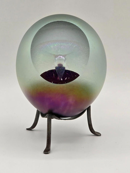 Robert Eickholt "Dichroic Veil Fountain" Paperweight W/ Custom Stand