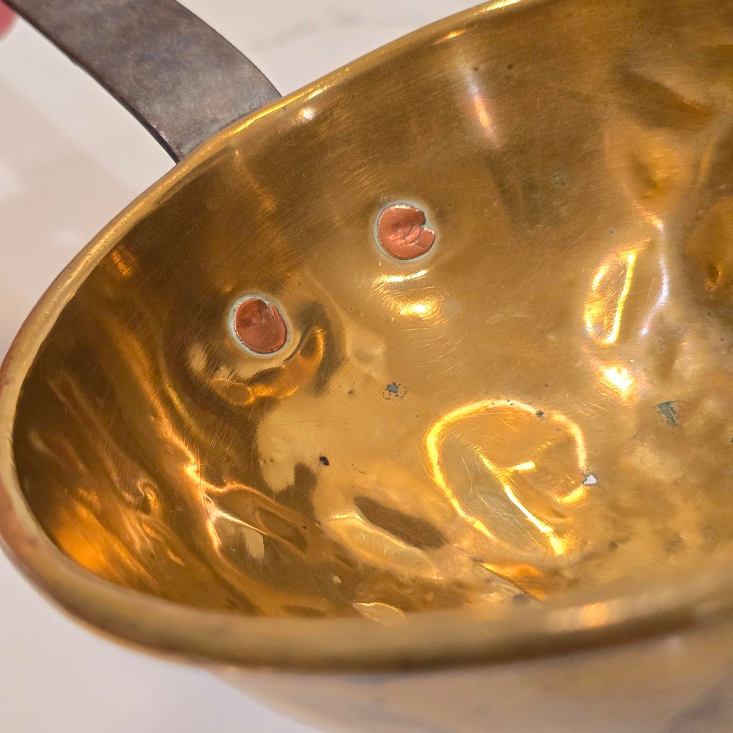 Antique Brass Ladle or Dipper with Forged Iron Handle and Copper Rivets