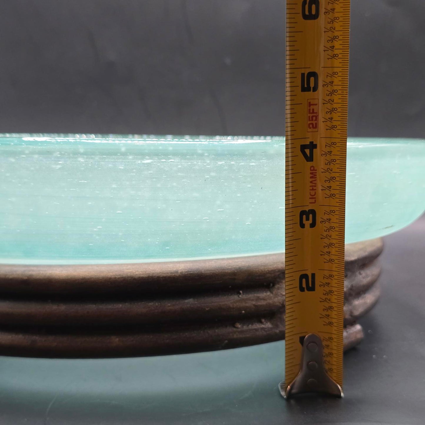 Hand-Blown Glass Bowl with Wrought Iron Footed-Stand