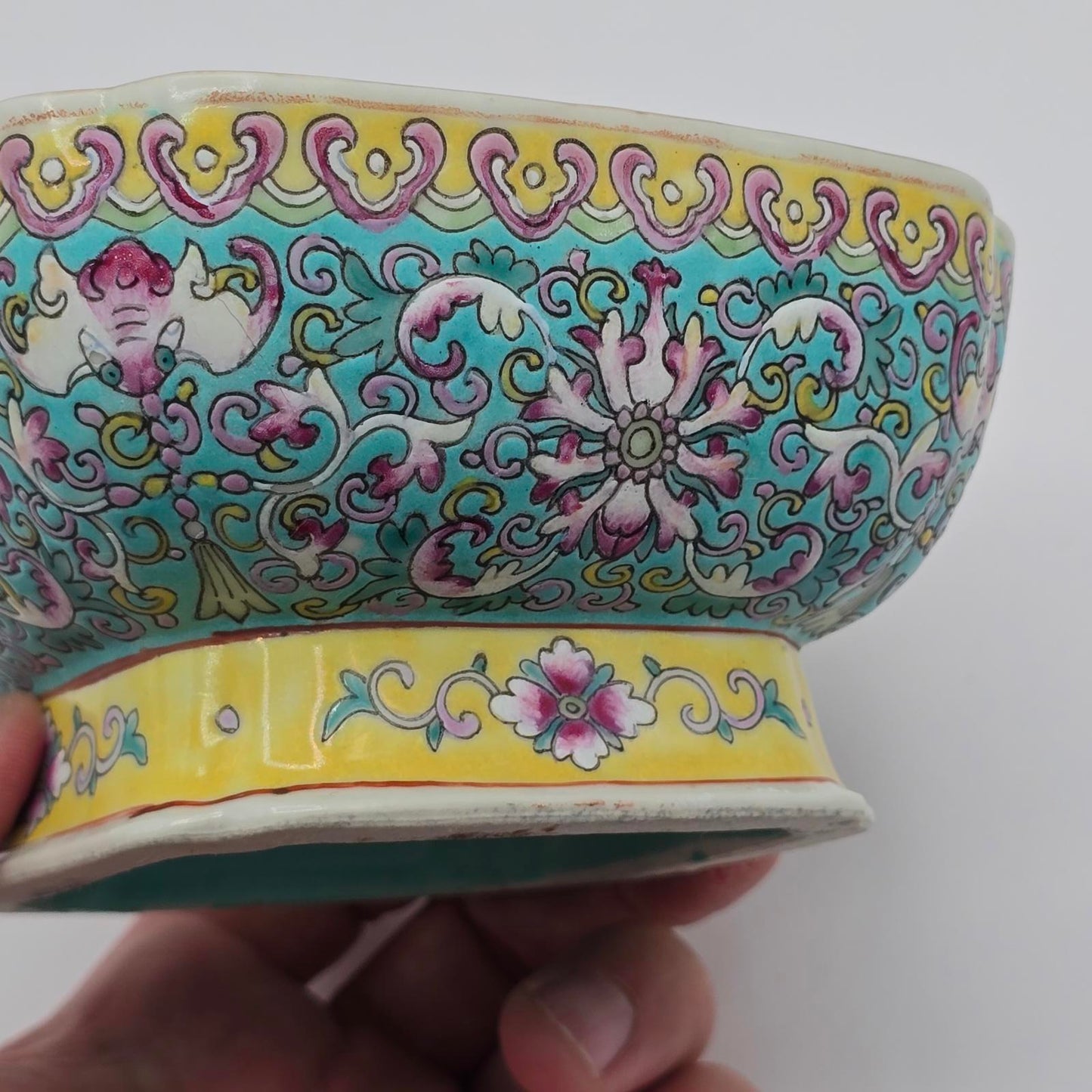 Antique Chinese Rose Famille Footed Porcelain Bowl