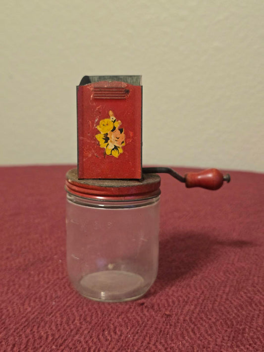 Vintage Hazel-Atlas Nut Grinder with Botanical Decor