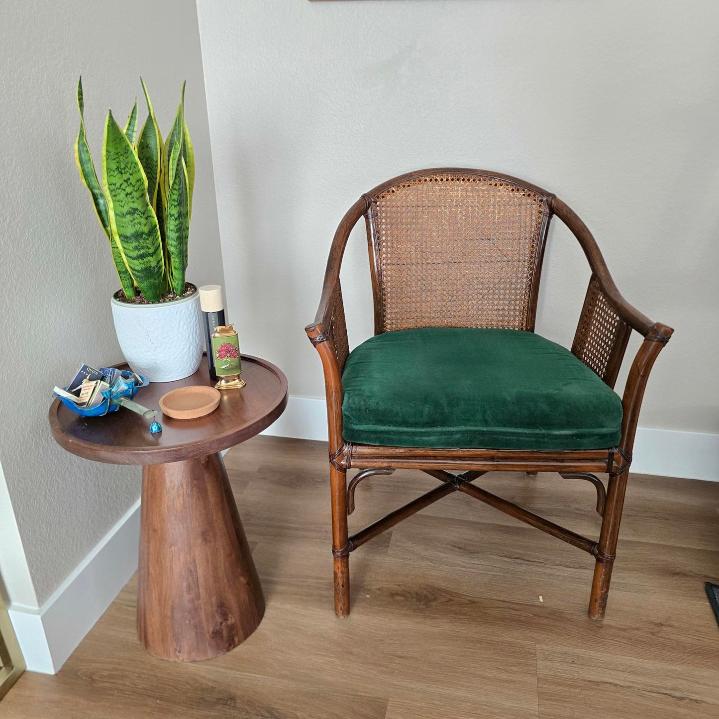 Vintage McGuire Style Faux Bamboo and Rattan Cane Chair