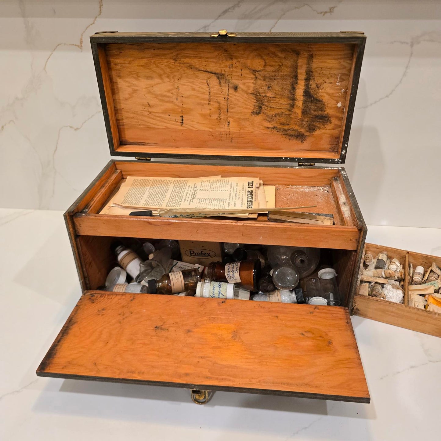 Vintage Apothecary/Geological Testing Set with Bottles, Instruments, and Chemicals