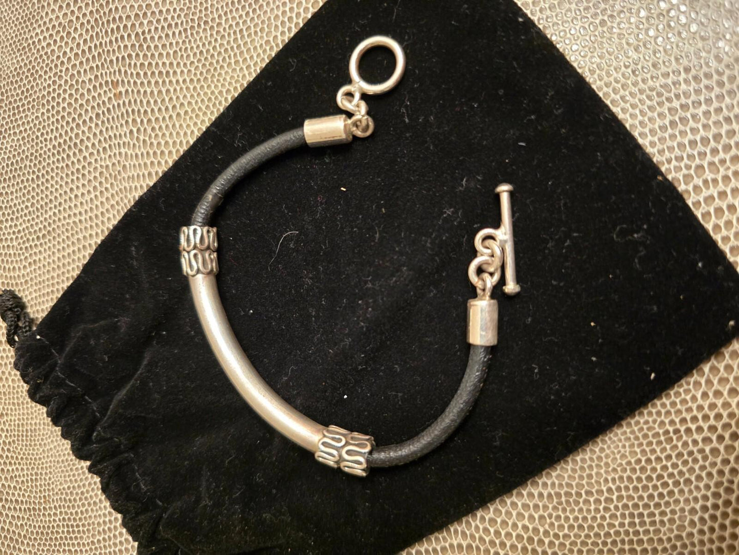 Sterling and Black Leather Bracelet