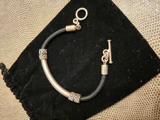 Sterling and Black Leather Bracelet