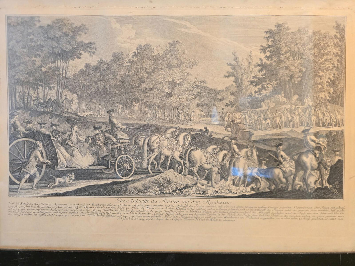 Antique Johann Elias Ridinger Engraving-"The Arrival Of The Prince At The Rendez