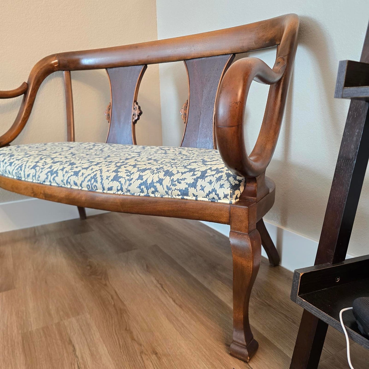 Antique English Regency Carved Walnut Settee/Bench