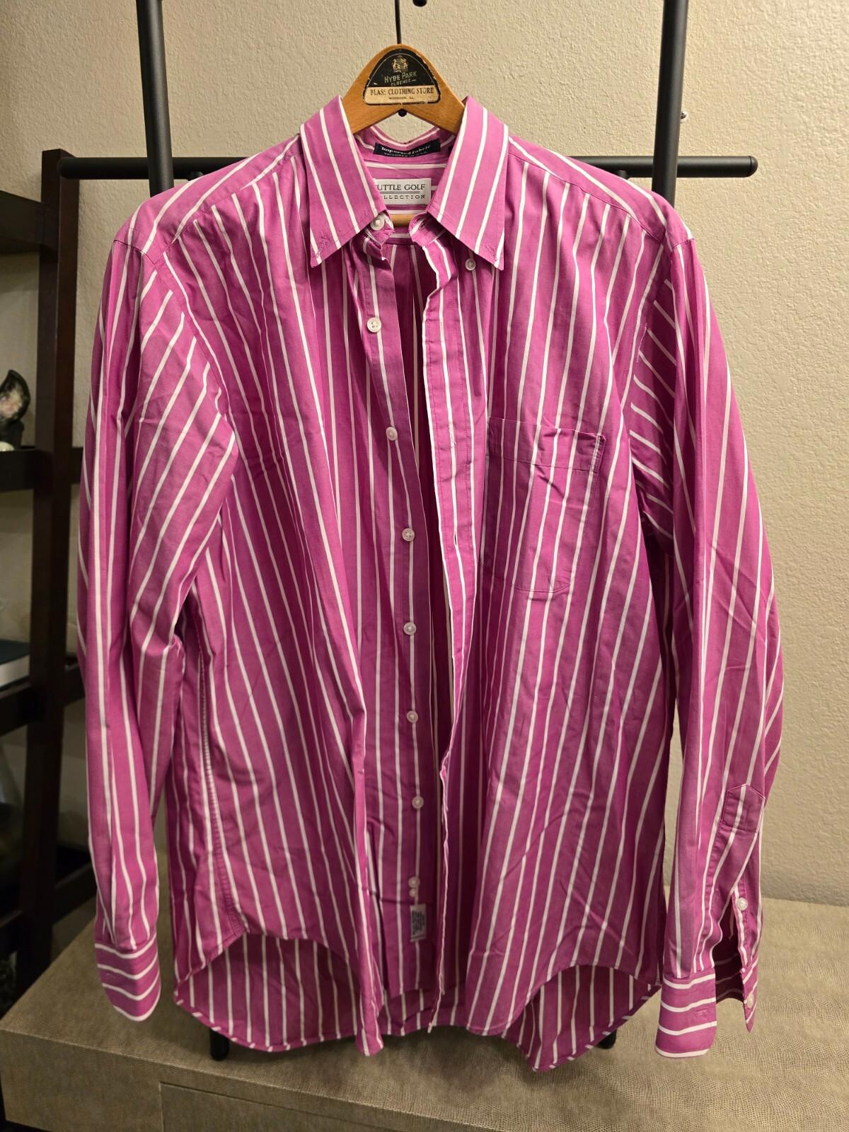 Tuttle Golf Collection Pink Striped Dress Shirt - Large