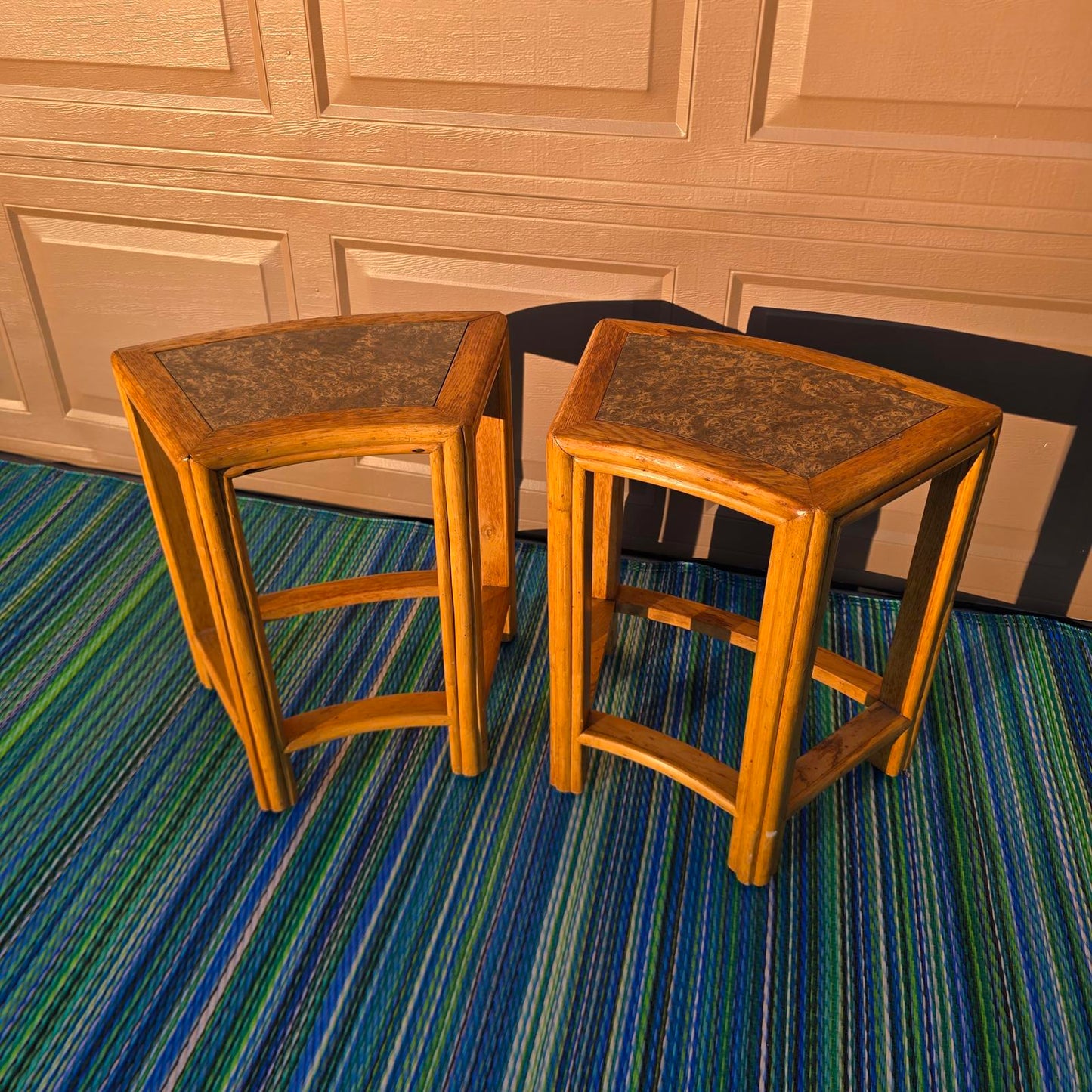 Vintage McGuire Oak Curved Side Tables/Stools