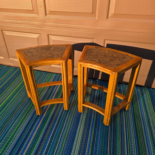 Vintage McGuire Oak Curved Side Tables/Stools