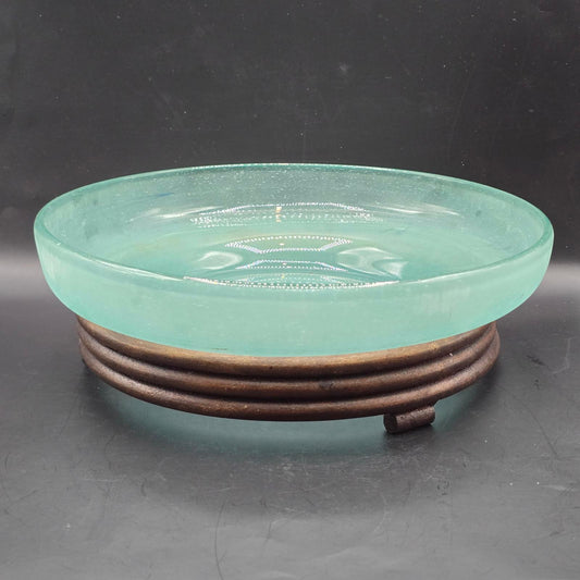 Hand-Blown Glass Bowl with Wrought Iron Footed-Stand