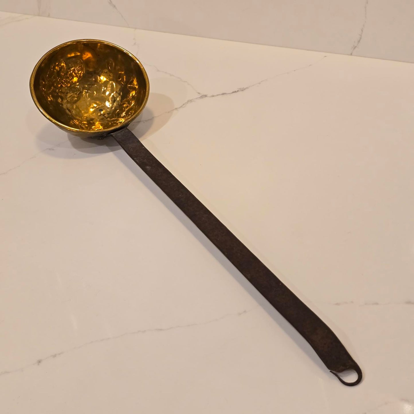 Antique Brass Ladle or Dipper with Forged Iron Handle and Copper Rivets