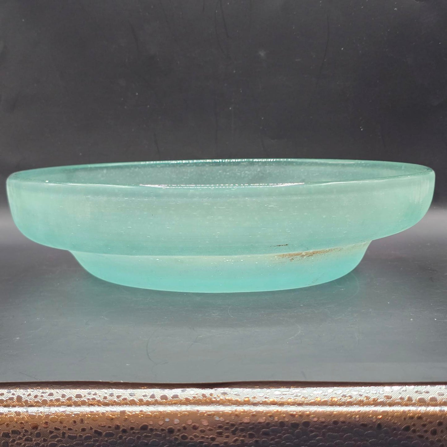 Hand-Blown Glass Bowl with Wrought Iron Footed-Stand