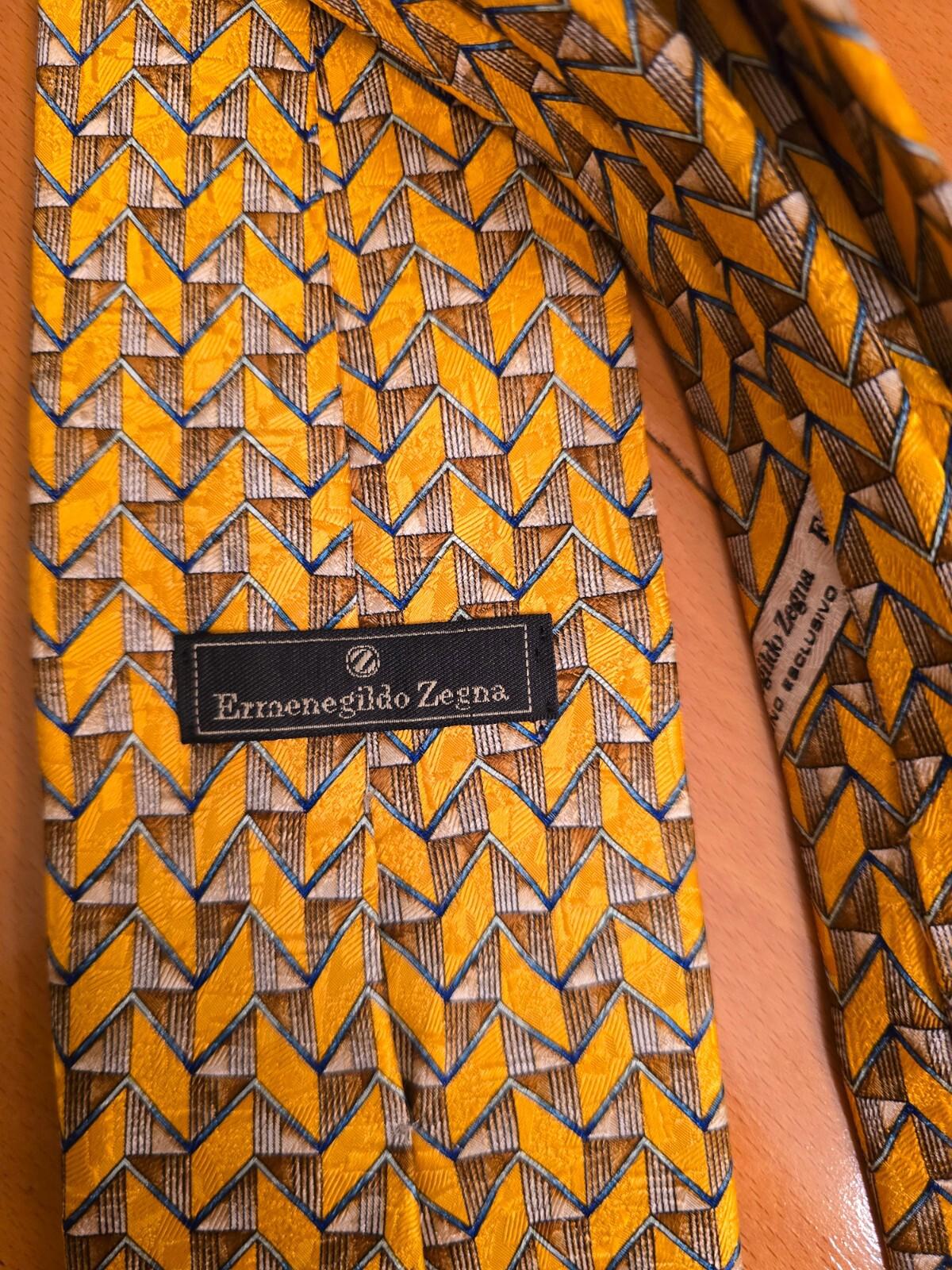 Errnenegildo Zegna 100% Silk Tie- Yellow Patterned