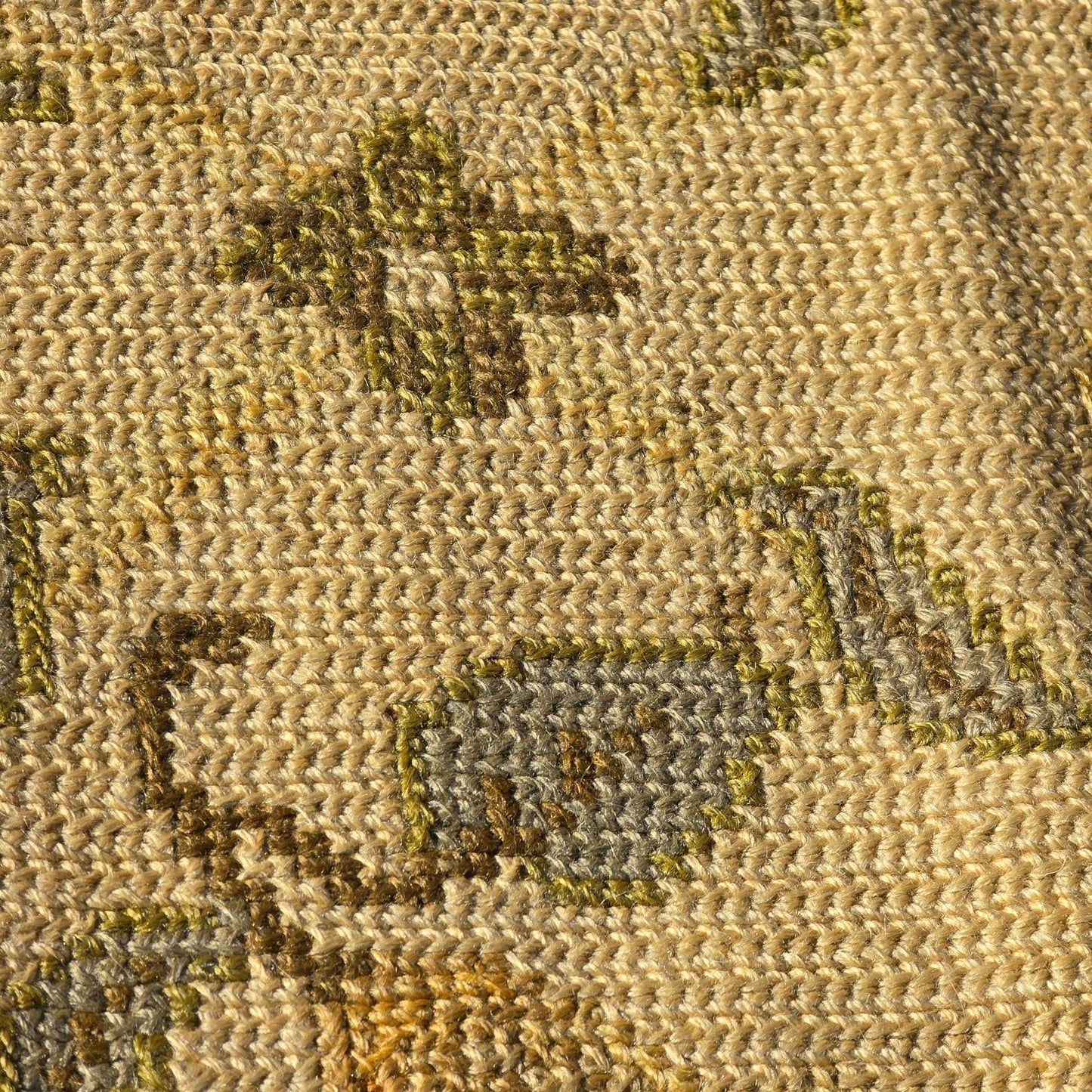 Vintage Hand-Knotted Wool Floral Needlepoint Rug -Green and Cream