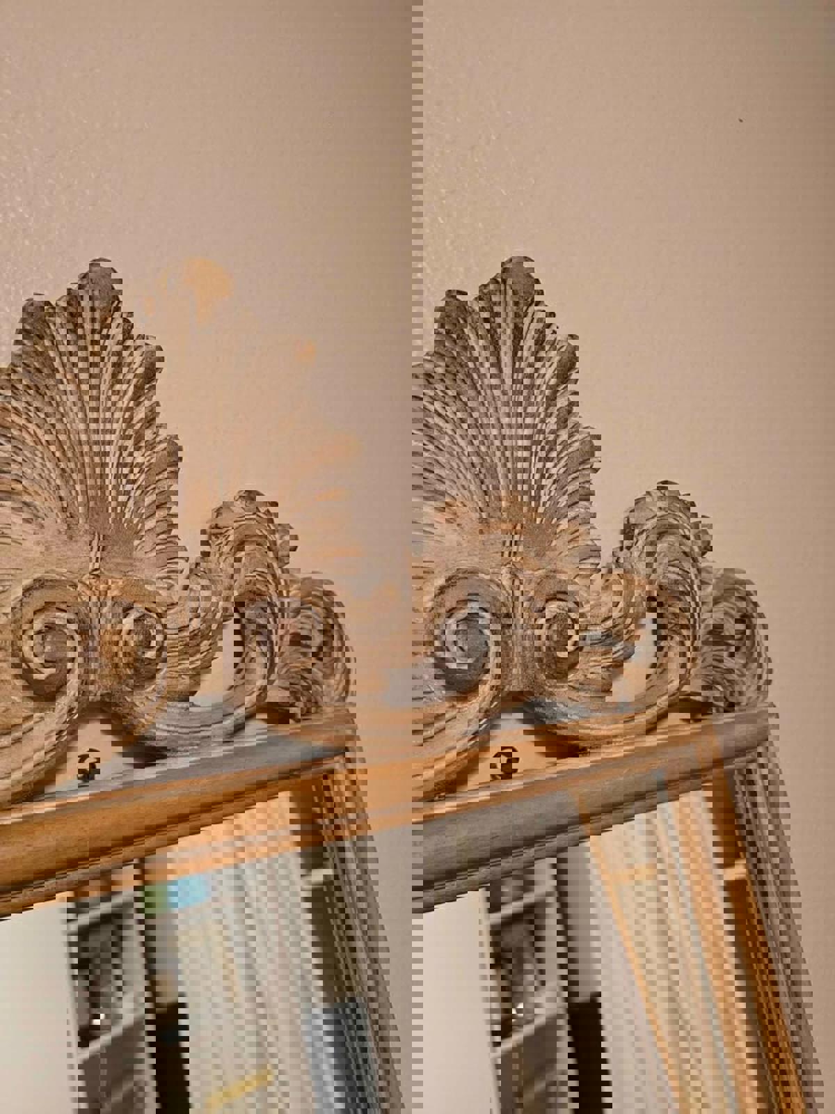 Vintage Italian Roccoco Style, Wood Mirror with Shell and "C" Scroll Motif