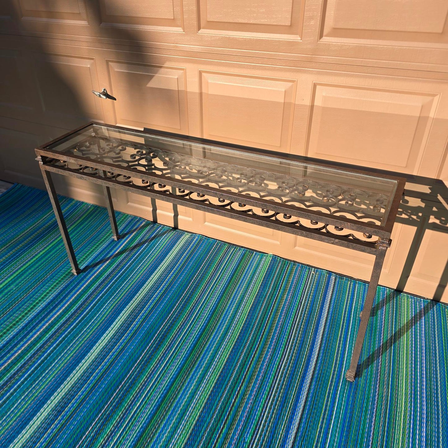 Spanish Revival Wrought Iron Glass-Top Console Table