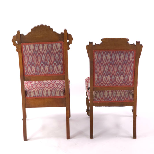 Antique Victorian Eastlake Style, Parlor Accent Chairs — full view